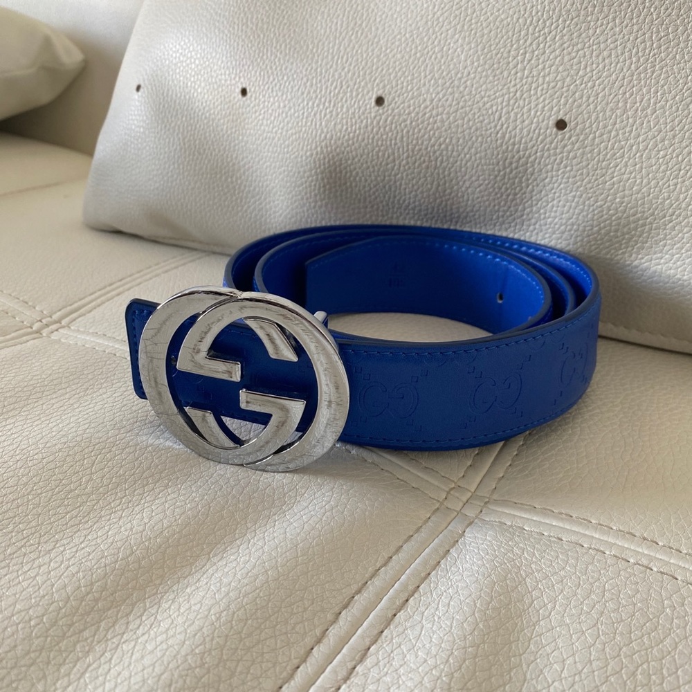 Blue Gucci Signature Leather Belt